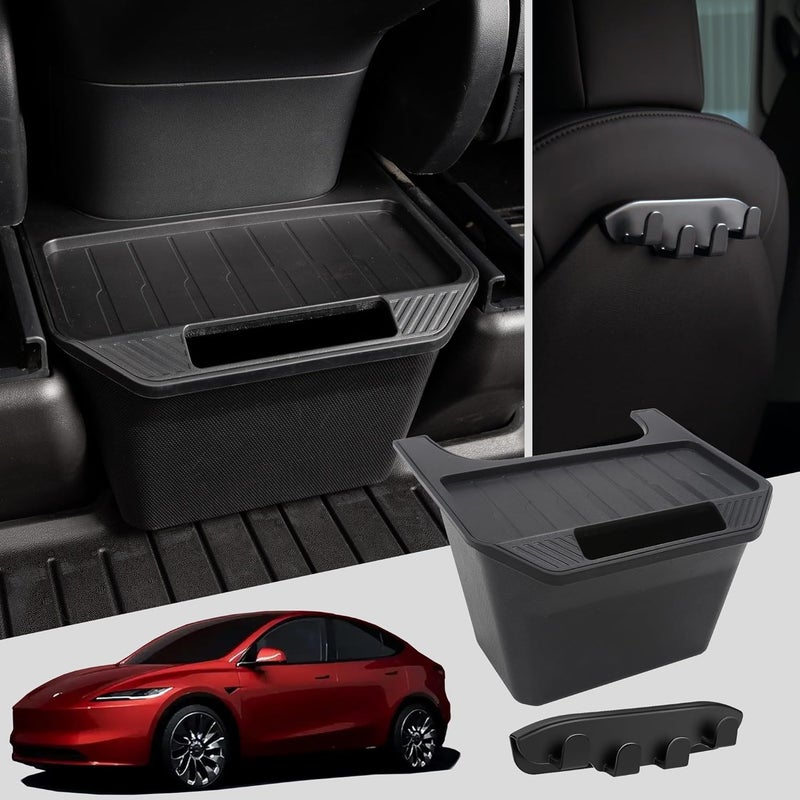 AZGaea 2PCS Rear Center Console Organizer for Tesla Model Y Accessories 2020-2024, Under Seat Storage Box with Hook, TPE Garbage Bin with Anti-Slip Lid Cover Compatible with Tesla 2nd Row Seat - Image 1
